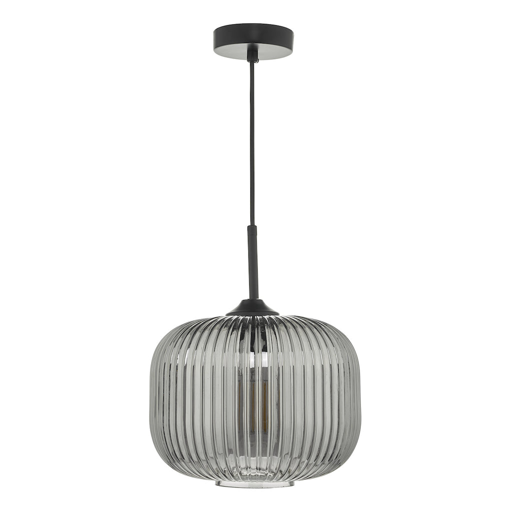 Demarius 1 Light Pendant Black and Smoked Glass<br>Smoked Glass