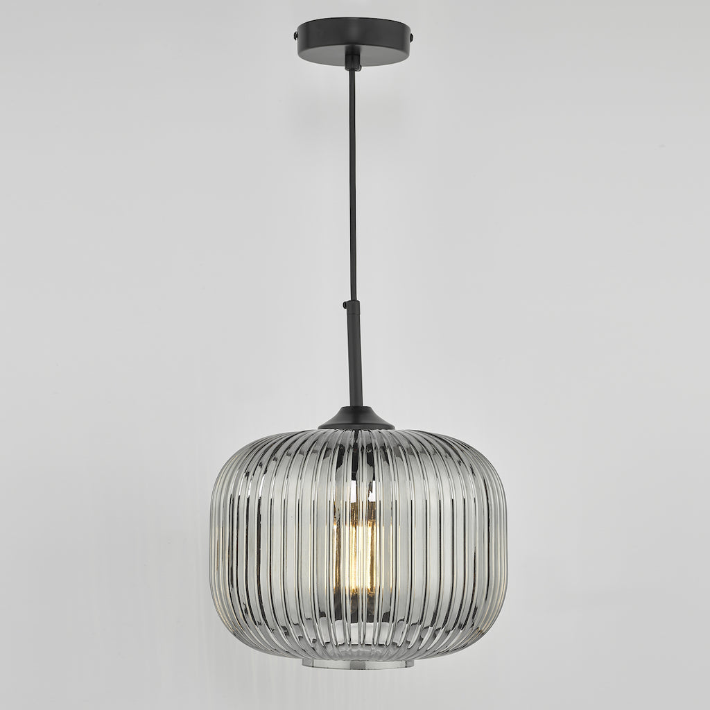 Demarius 1 Light Pendant Black and Smoked Glass<br>Smoked Glass