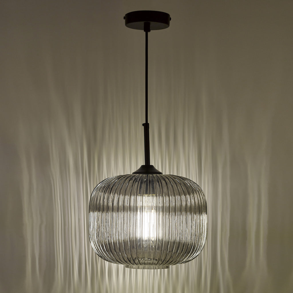 Demarius 1 Light Pendant Black and Smoked Glass<br>Smoked Glass