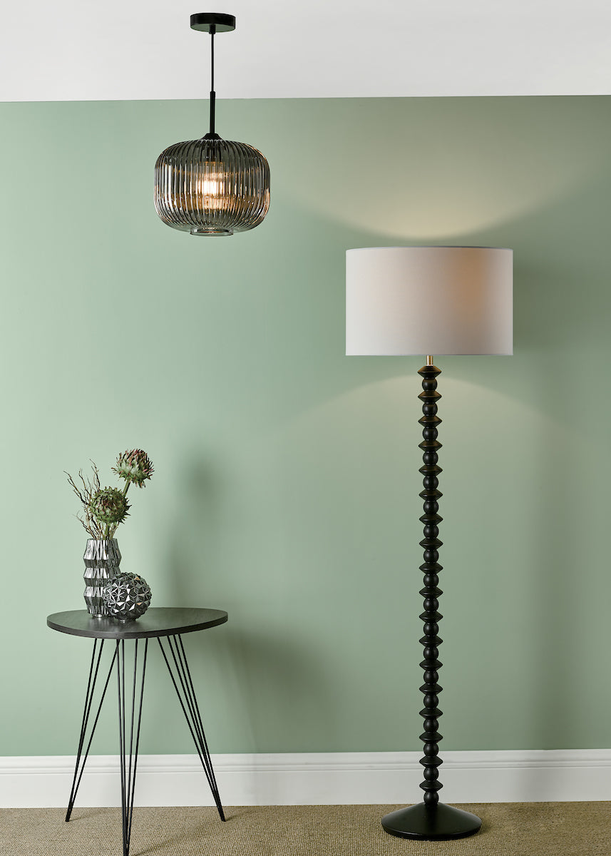 Demarius 1 Light Pendant Black and Smoked Glass<br>Smoked Glass