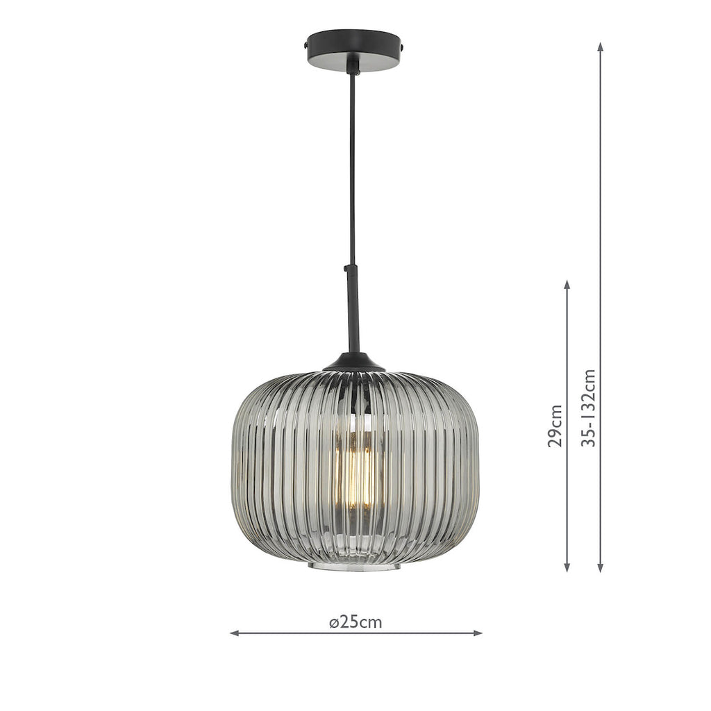 Demarius 1 Light Pendant Black and Smoked Glass<br>Smoked Glass