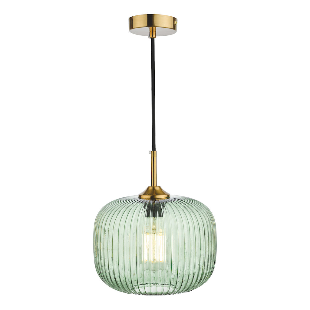 Demarius 1 Light Pendant Green Glass Bronze Detail<br>Green Ribbed Glass