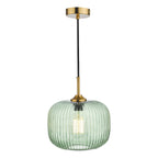 Demarius 1 Light Pendant Green Glass Bronze Detail<br>Green Ribbed Glass
