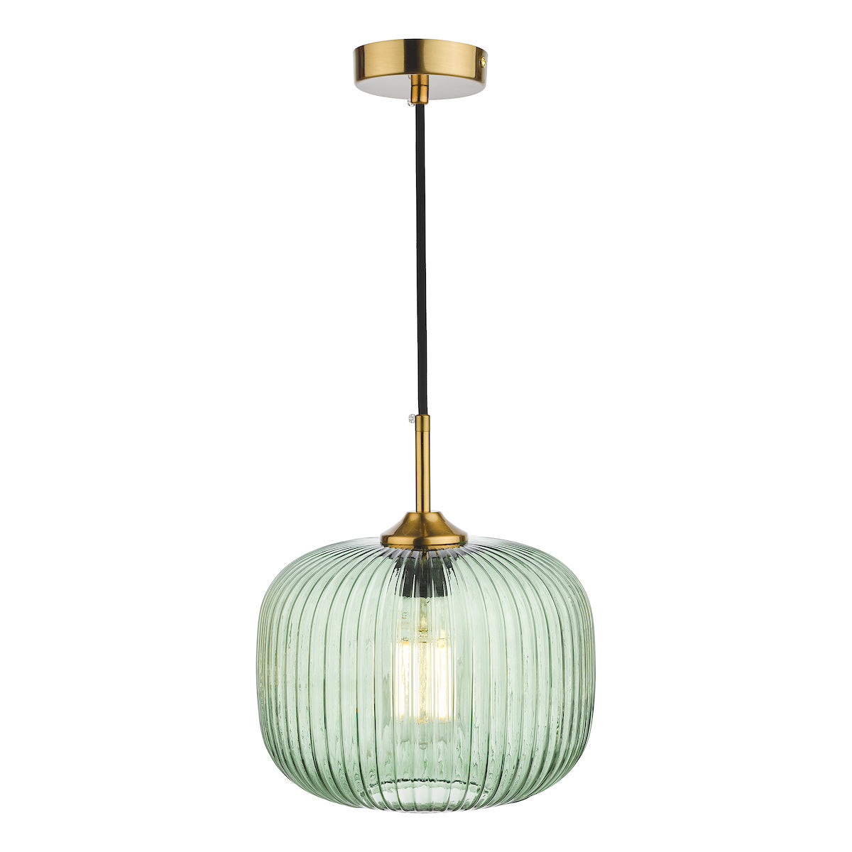 Demarius 1 Light Pendant Green Glass Bronze Detail<br>Green Ribbed Glass