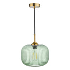 Demarius 1 Light Pendant Green Glass Bronze Detail<br>Green Ribbed Glass