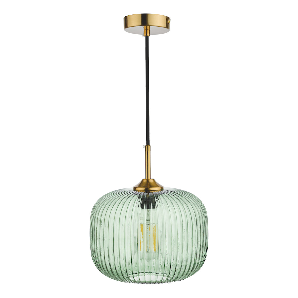 Demarius 1 Light Pendant Green Glass Bronze Detail<br>Green Ribbed Glass