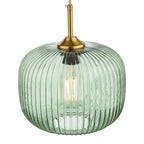 Demarius 1 Light Pendant Green Glass Bronze Detail<br>Green Ribbed Glass