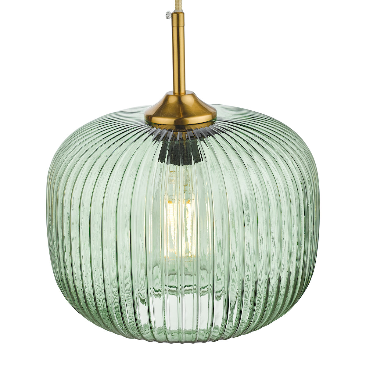 Demarius 1 Light Pendant Green Glass Bronze Detail<br>Green Ribbed Glass