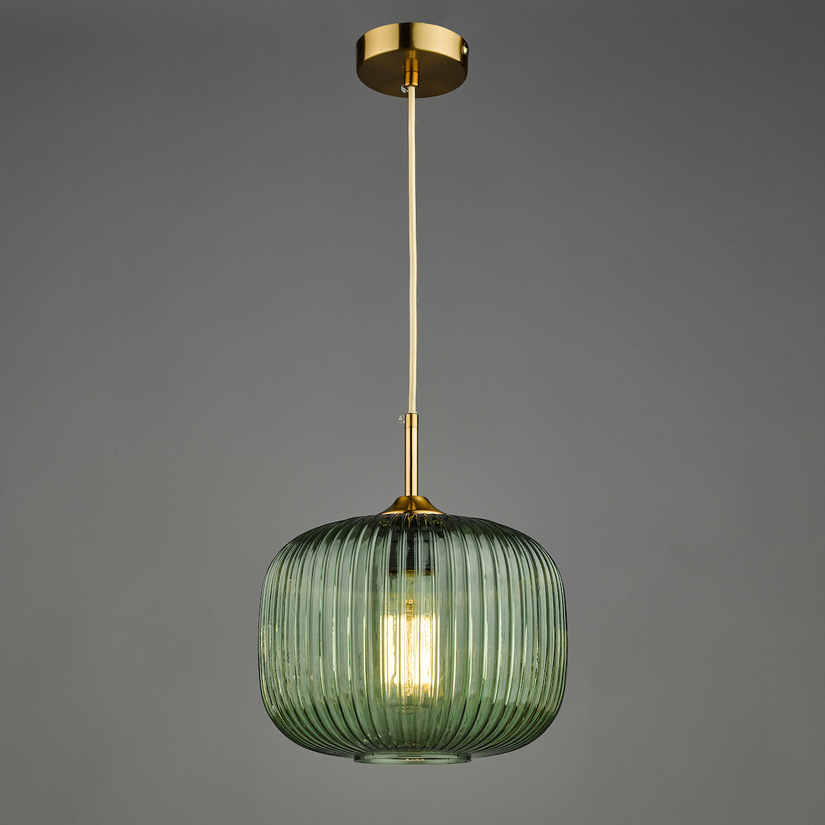 Demarius 1 Light Pendant Green Glass Bronze Detail<br>Green Ribbed Glass