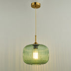 Demarius 1 Light Pendant Green Glass Bronze Detail<br>Green Ribbed Glass