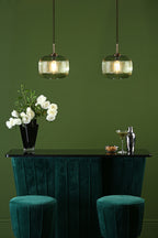 Demarius 1 Light Pendant Green Glass Bronze Detail<br>Green Ribbed Glass