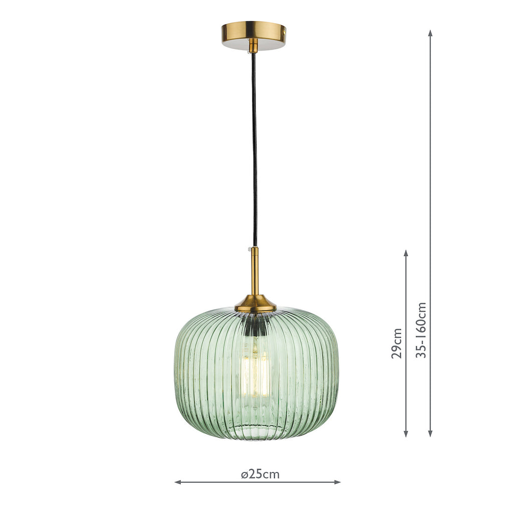 Demarius 1 Light Pendant Green Glass Bronze Detail<br>Green Ribbed Glass