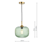 Demarius 1 Light Pendant Green Glass Bronze Detail<br>Green Ribbed Glass