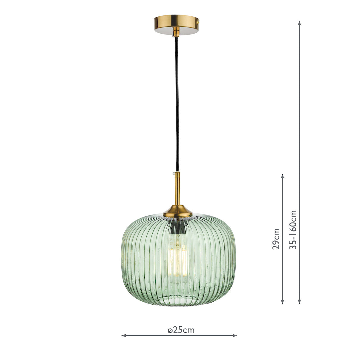 Demarius 1 Light Pendant Green Glass Bronze Detail<br>Green Ribbed Glass