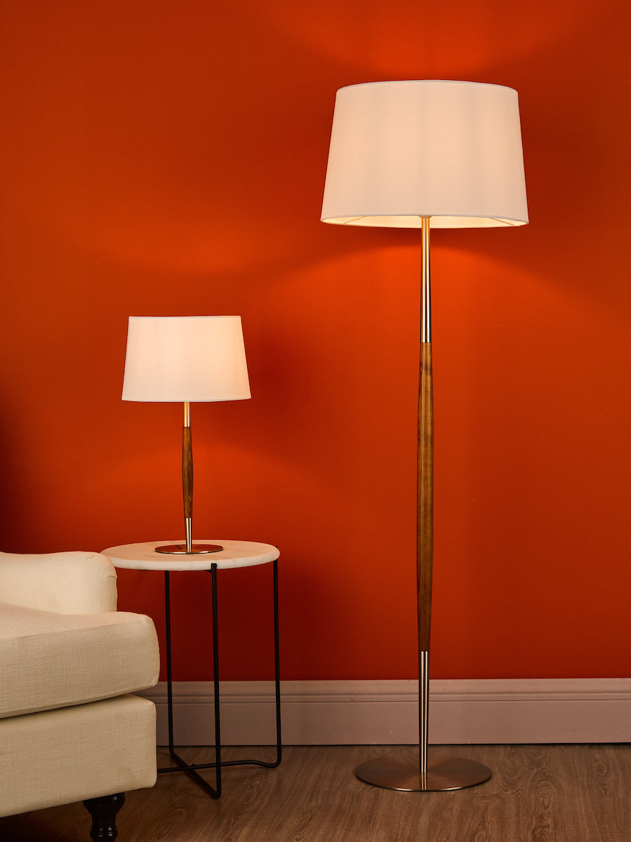Detroit Floor Lamp Satin Nickel Walnut Detail Base Only<br>Satin Nickel