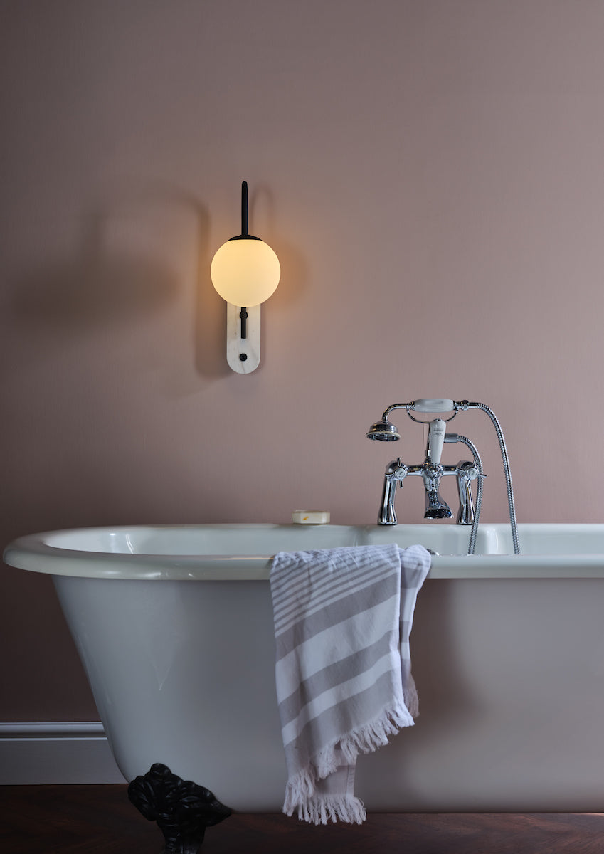 Deuce Bathroom Wall Light Marble Opal Glass IP44<br>Marble Polished Stone