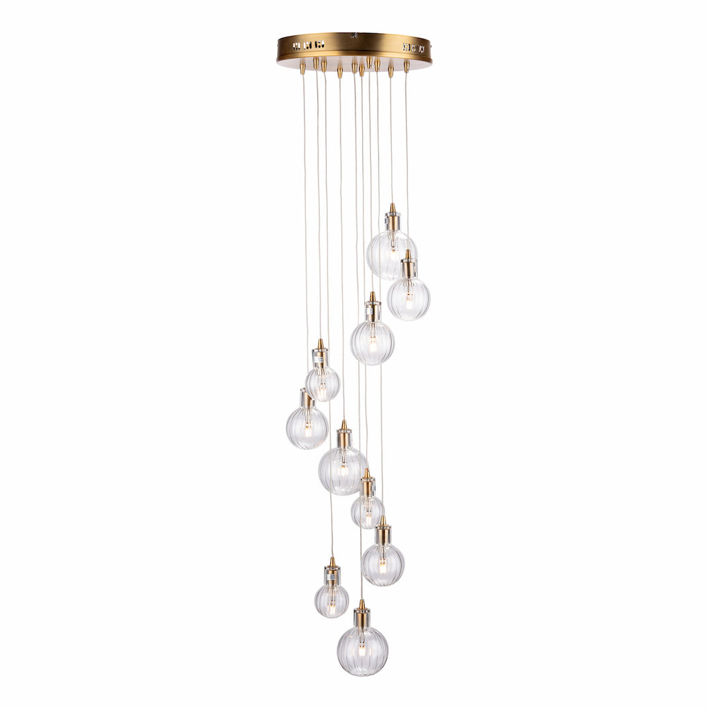 Dita 10 Light Cluster Pendant Brass & Glass<br>Brushed Brass