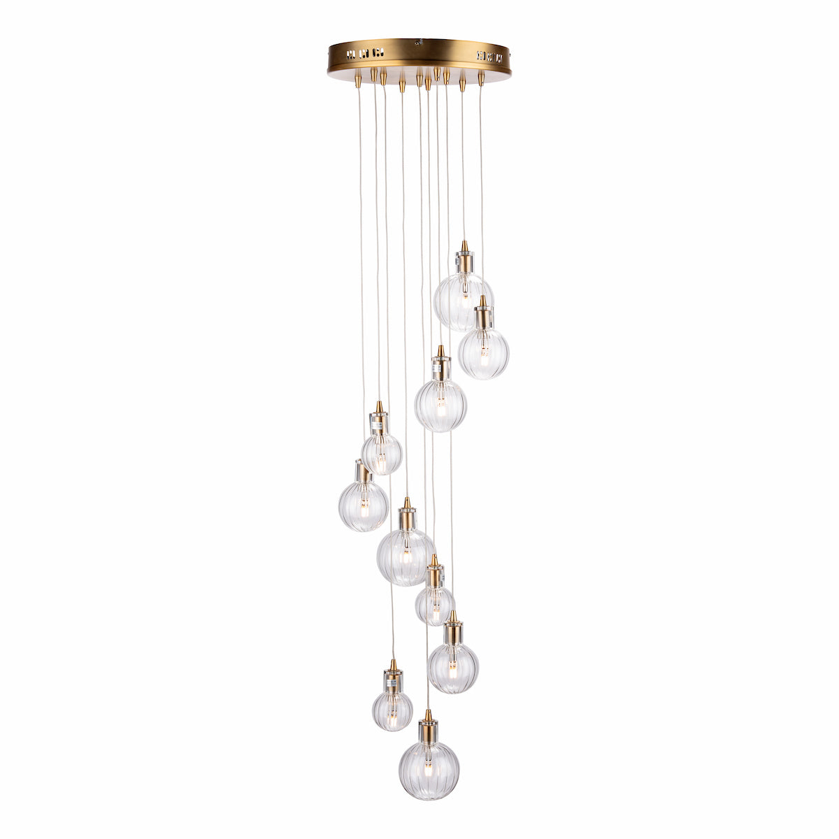 Dita 10 Light Cluster Pendant Brass & Glass<br>Brushed Brass