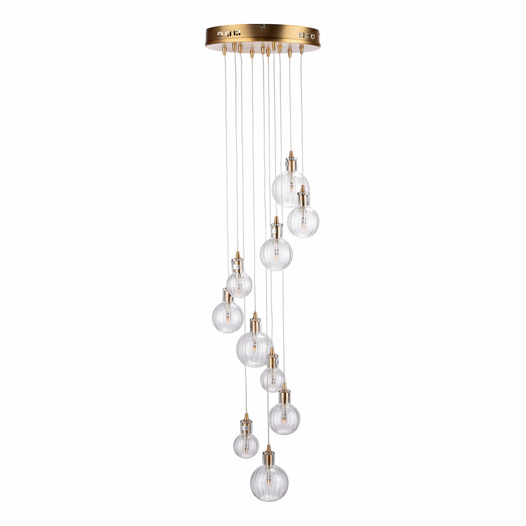 Dita 10 Light Cluster Pendant Brass & Glass<br>Brushed Brass