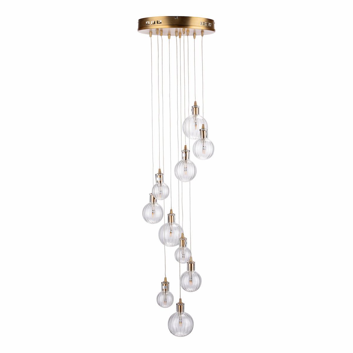 Dita 10 Light Cluster Pendant Brass & Glass<br>Brushed Brass