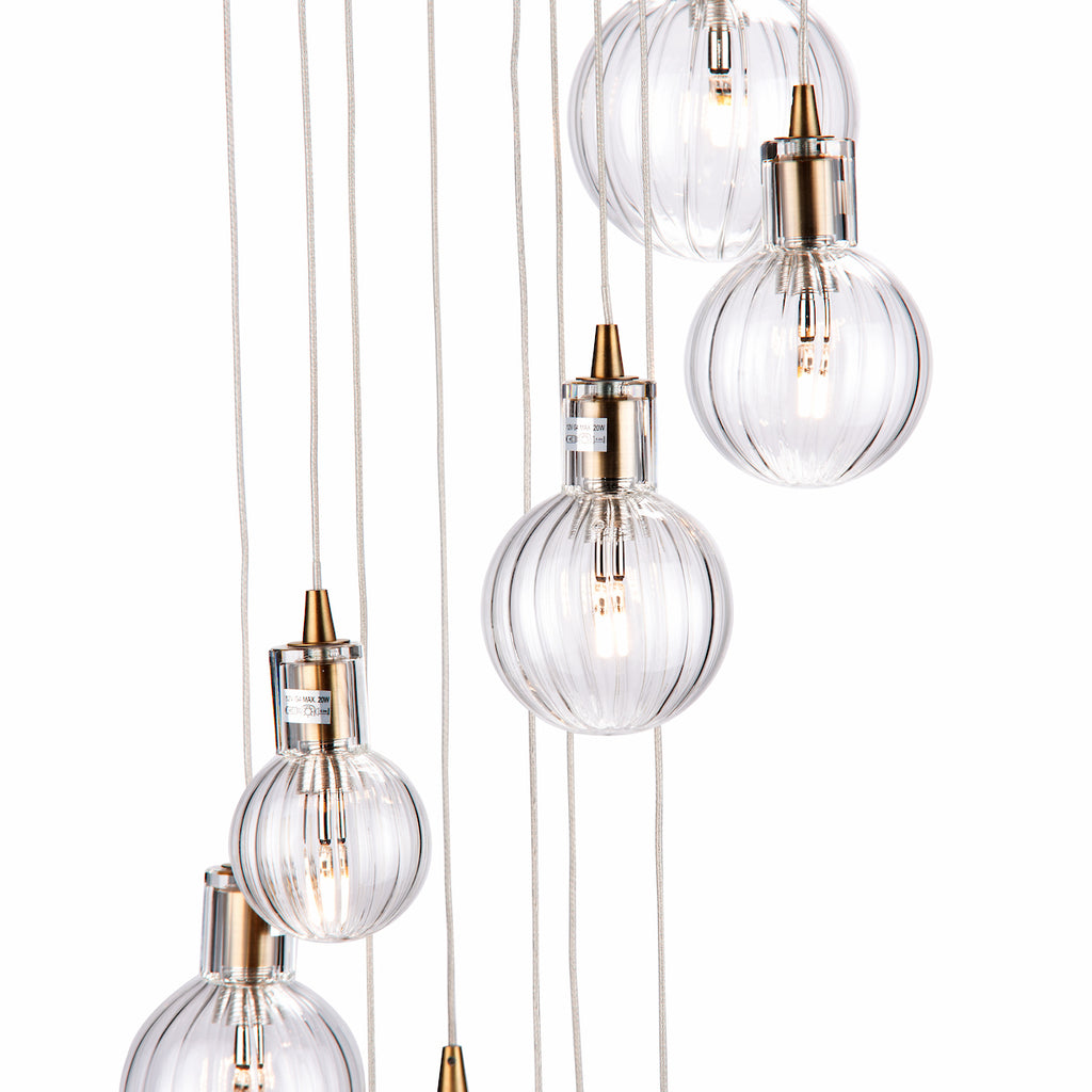 Dita 10 Light Cluster Pendant Brass & Glass<br>Brushed Brass