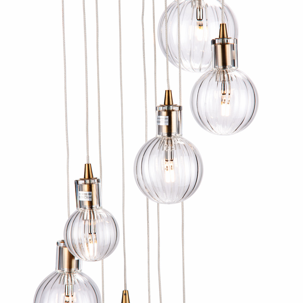 Dita 10 Light Cluster Pendant Brass & Glass<br>Brushed Brass