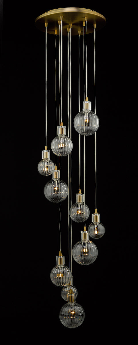 Dita 10 Light Cluster Pendant Brass & Glass<br>Brushed Brass