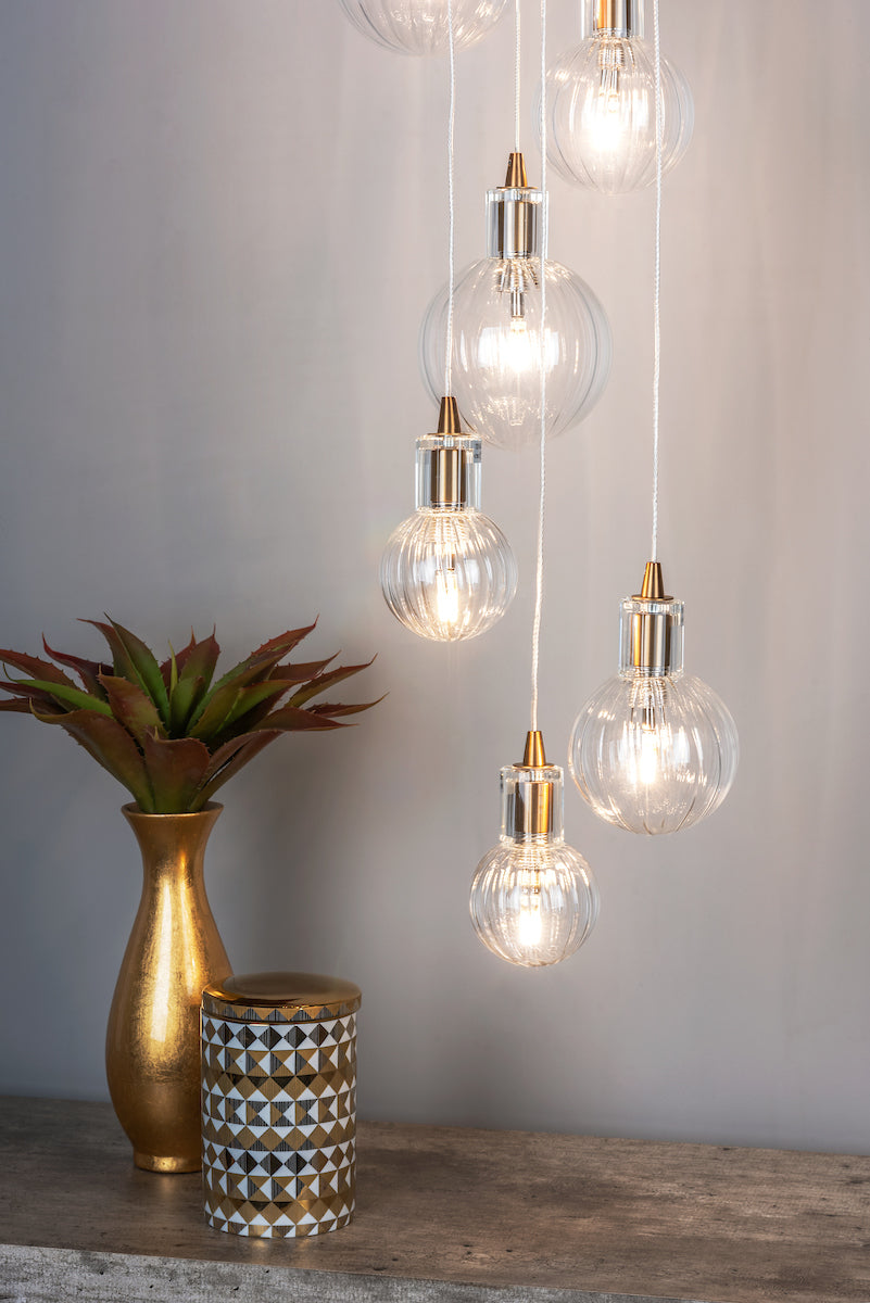 Dita 10 Light Cluster Pendant Brass & Glass<br>Brushed Brass