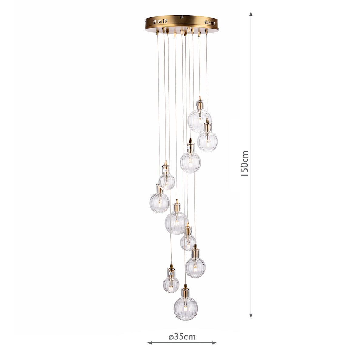 Dita 10 Light Cluster Pendant Brass & Glass<br>Brushed Brass
