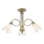 Doublet 3 Light Semi Flush Antique Brass complete with Alabaster Glass<br>Antique Brass