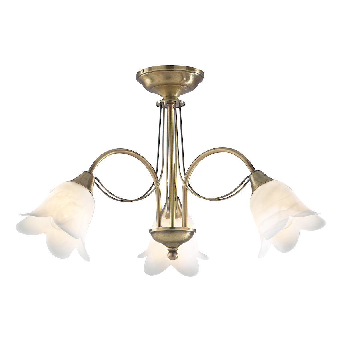 Doublet 3 Light Semi Flush Antique Brass complete with Alabaster Glass<br>Antique Brass