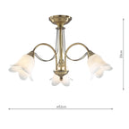 Doublet 3 Light Semi Flush Antique Brass complete with Alabaster Glass<br>Antique Brass