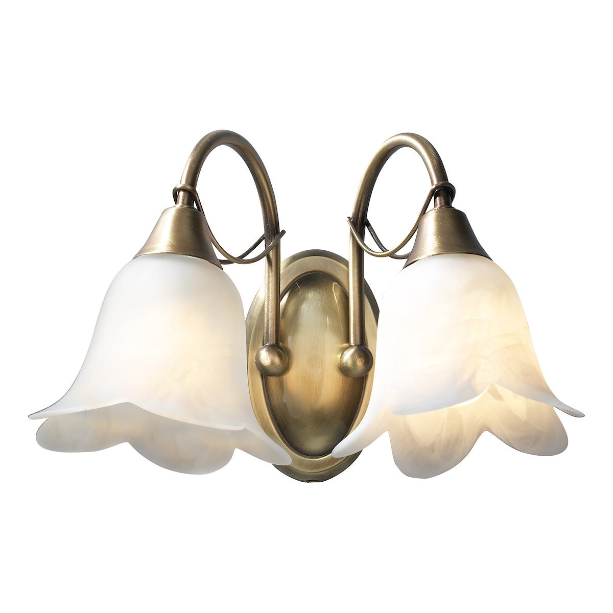 Doublet Double Wall Bracket Antique Brass complete with Alabaster Glass<br>Antique Brass