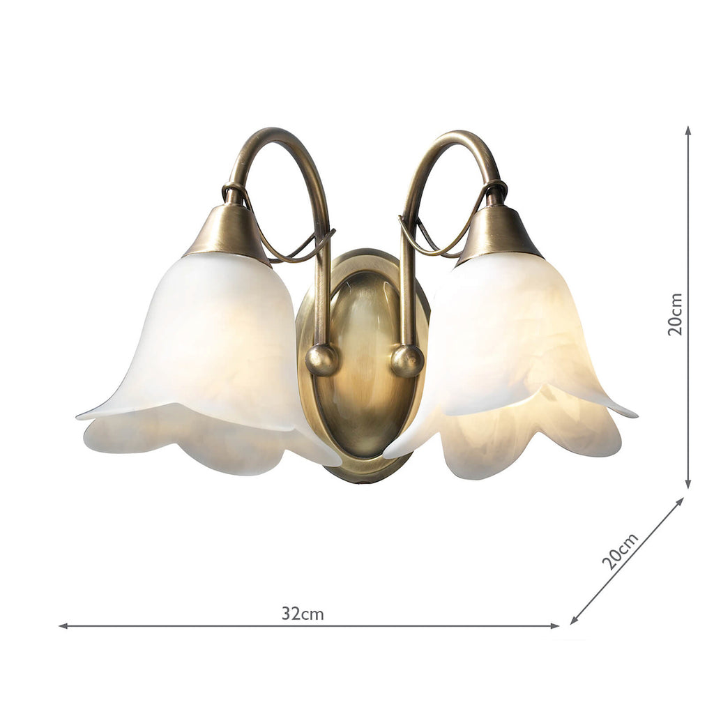 Doublet Double Wall Bracket Antique Brass complete with Alabaster Glass<br>Antique Brass