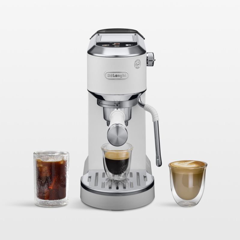 Delonghi EC890WI Dedica Duo Espresso Machine with Advanced Milk Steam Wand & Cold Brew Option in White
