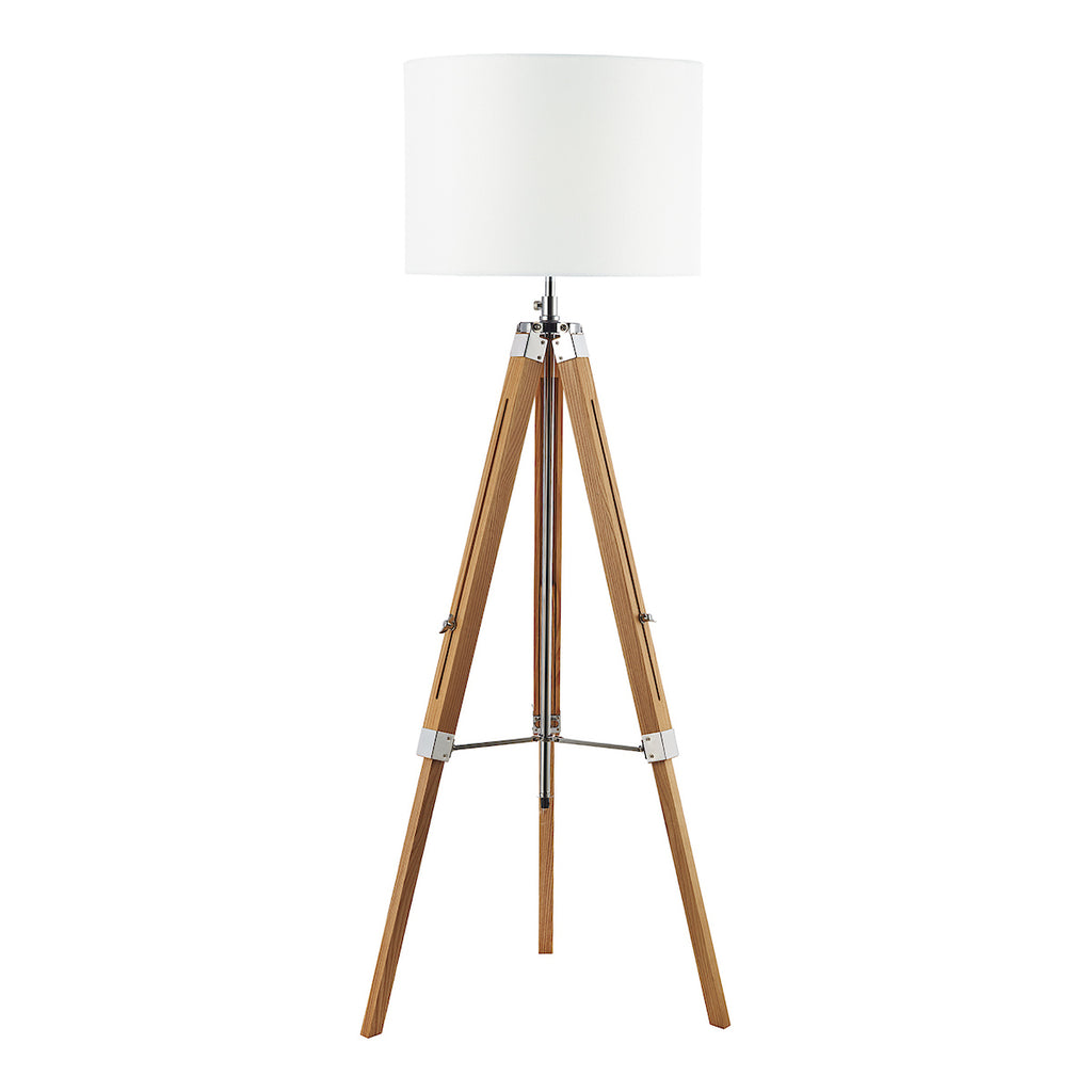 Easel Tripod Floor Lamp Light Wood Polished Chrome Base Only<br>Light Wood