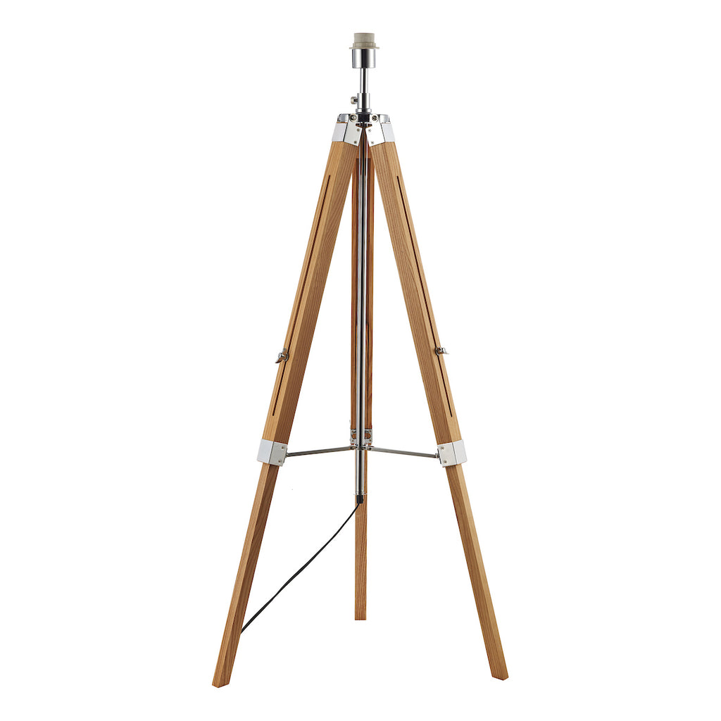 Easel Tripod Floor Lamp Light Wood Polished Chrome Base Only<br>Light Wood