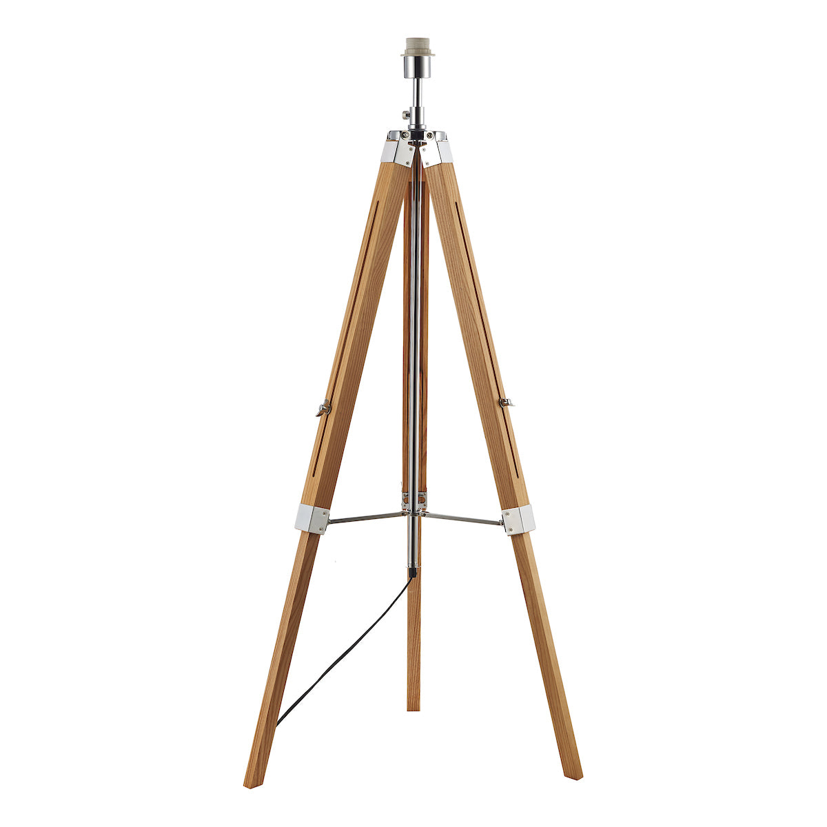 Easel Tripod Floor Lamp Light Wood Polished Chrome Base Only<br>Light Wood
