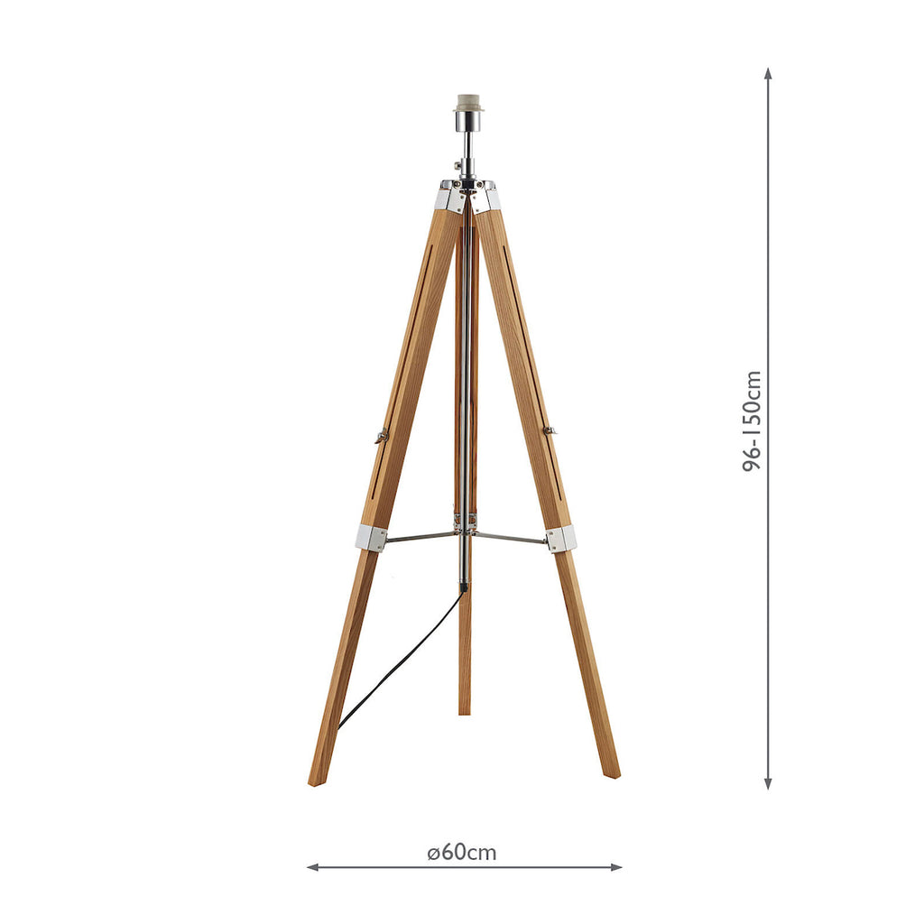 Easel Tripod Floor Lamp Light Wood Polished Chrome Base Only<br>Light Wood