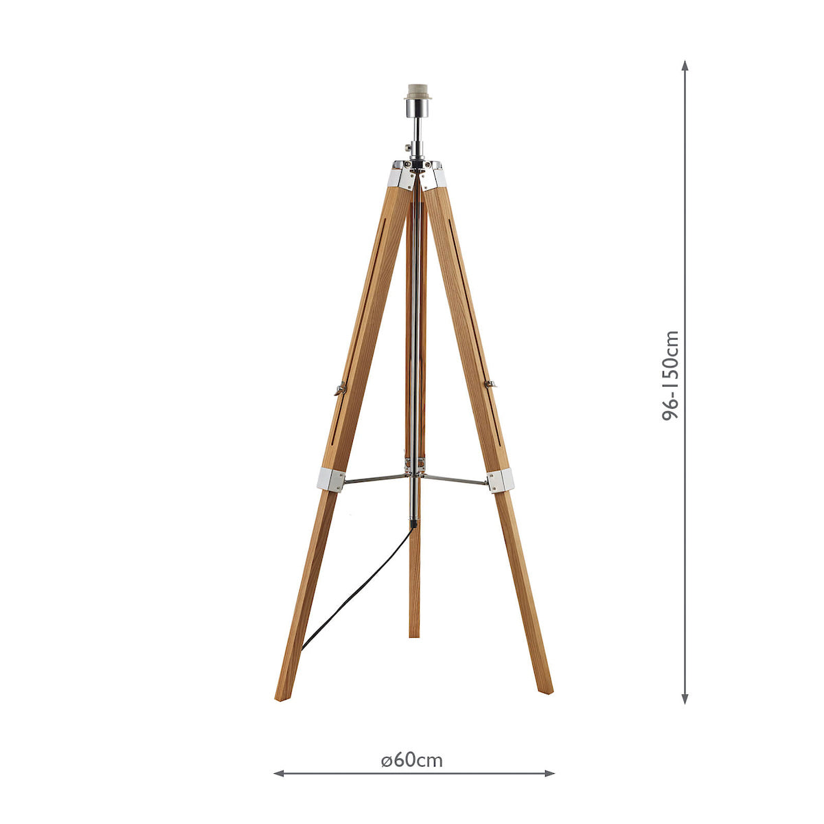 Easel Tripod Floor Lamp Light Wood Polished Chrome Base Only<br>Light Wood