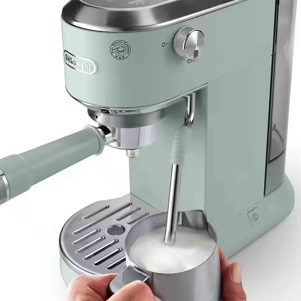Delonghi EC890GR Dedica Duo Espresso Machine with Advanced Milk Steam Wand & Cold Brew Option in Green