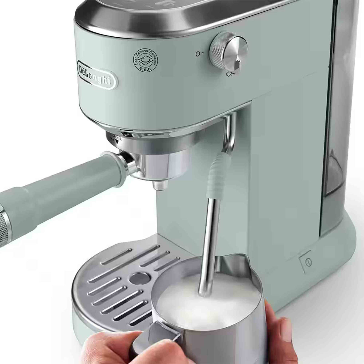 Delonghi EC890GR Dedica Duo Espresso Machine with Advanced Milk Steam Wand & Cold Brew Option in Green