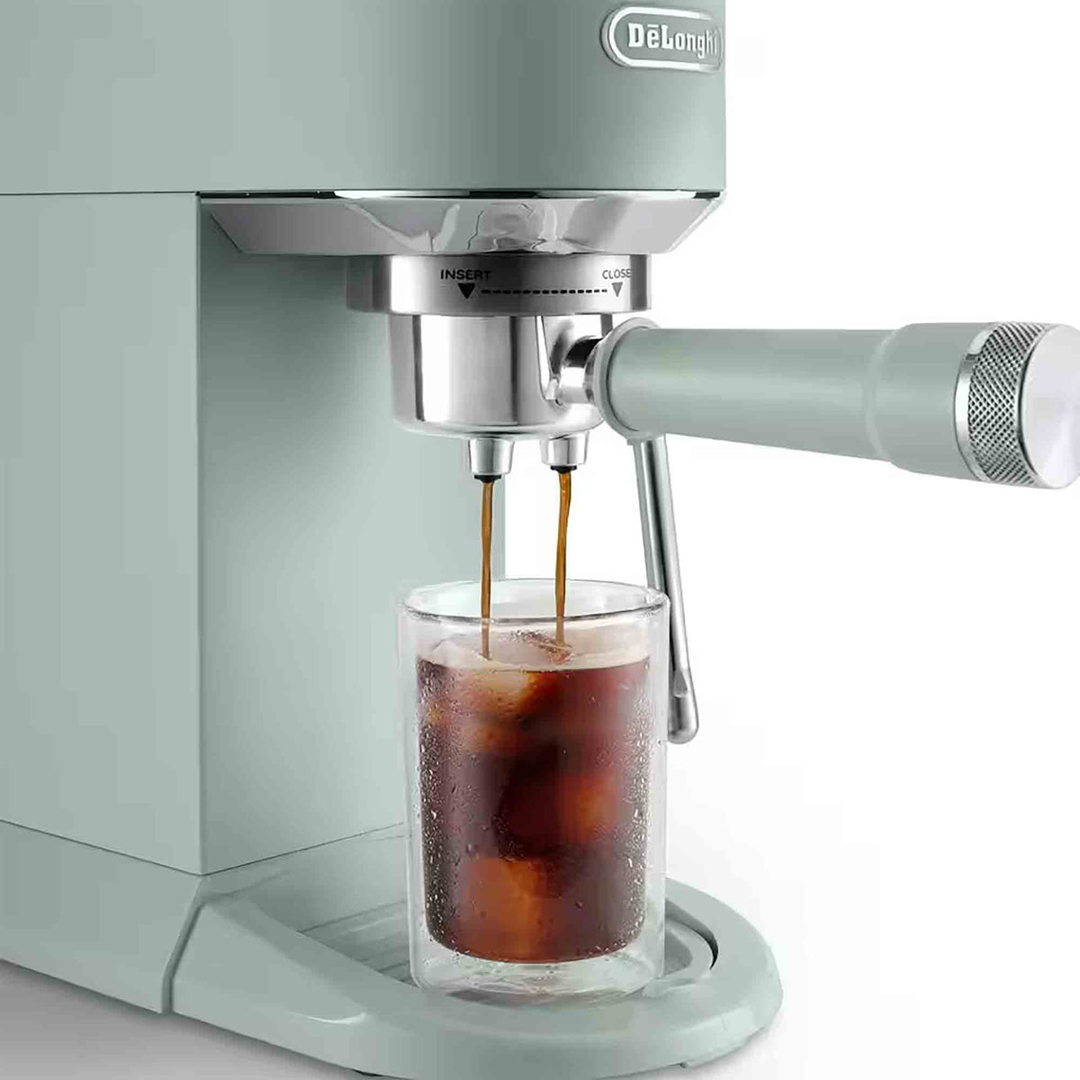 Delonghi EC890GR Dedica Duo Espresso Machine with Advanced Milk Steam Wand & Cold Brew Option in Green