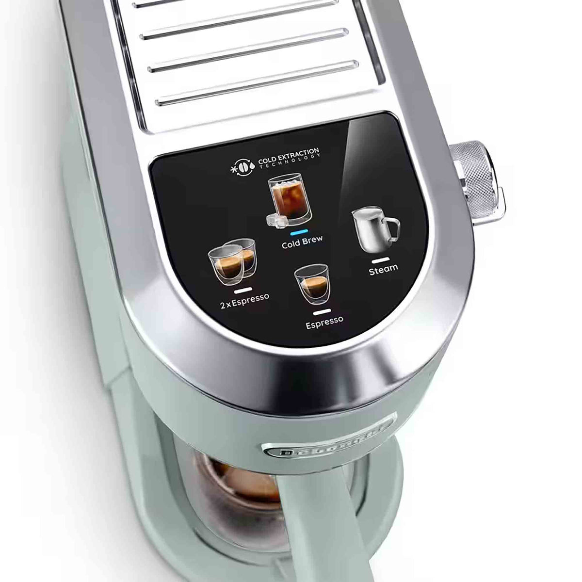 Delonghi EC890GR Dedica Duo Espresso Machine with Advanced Milk Steam Wand & Cold Brew Option in Green