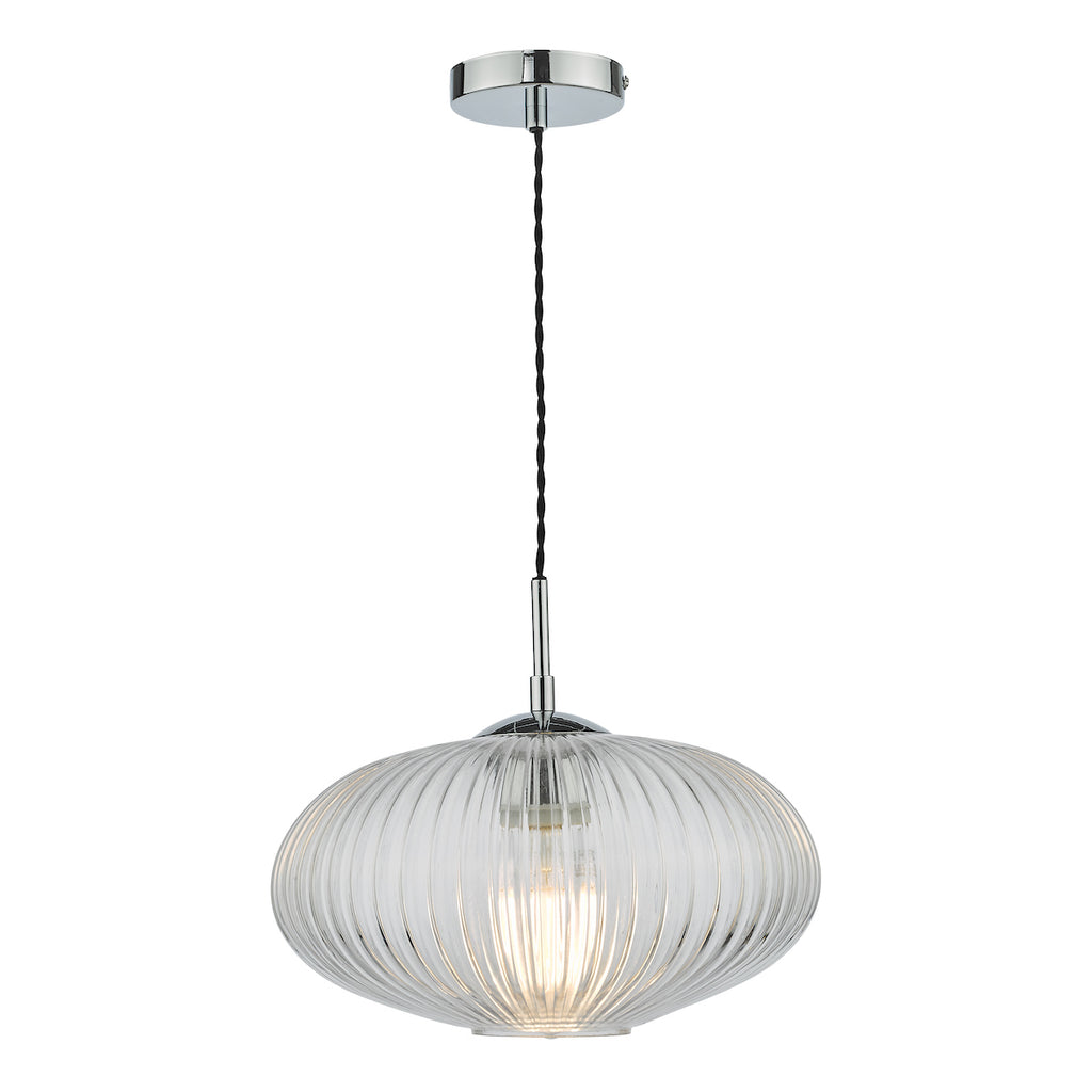 Edmond 1 Light Single Pendant Polished Chrome Ribbed Glass<br>Ribbed Glass