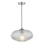 Edmond 1 Light Single Pendant Polished Chrome Ribbed Glass<br>Ribbed Glass