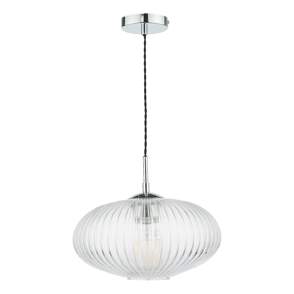 Edmond 1 Light Single Pendant Polished Chrome Ribbed Glass<br>Ribbed Glass