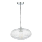 Edmond 1 Light Single Pendant Polished Chrome Ribbed Glass<br>Ribbed Glass