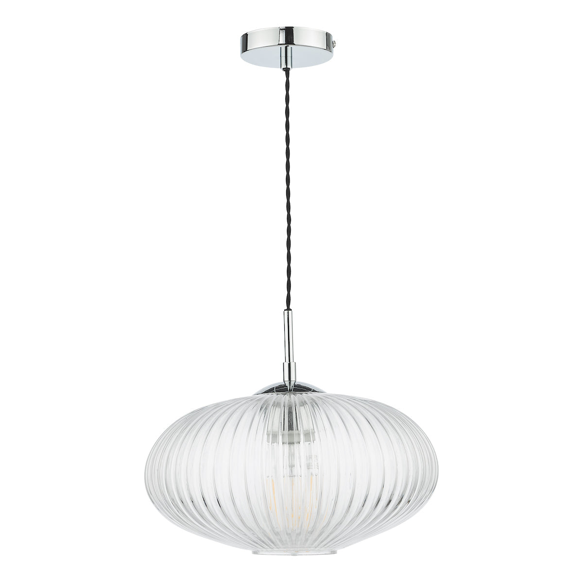 Edmond 1 Light Single Pendant Polished Chrome Ribbed Glass<br>Ribbed Glass