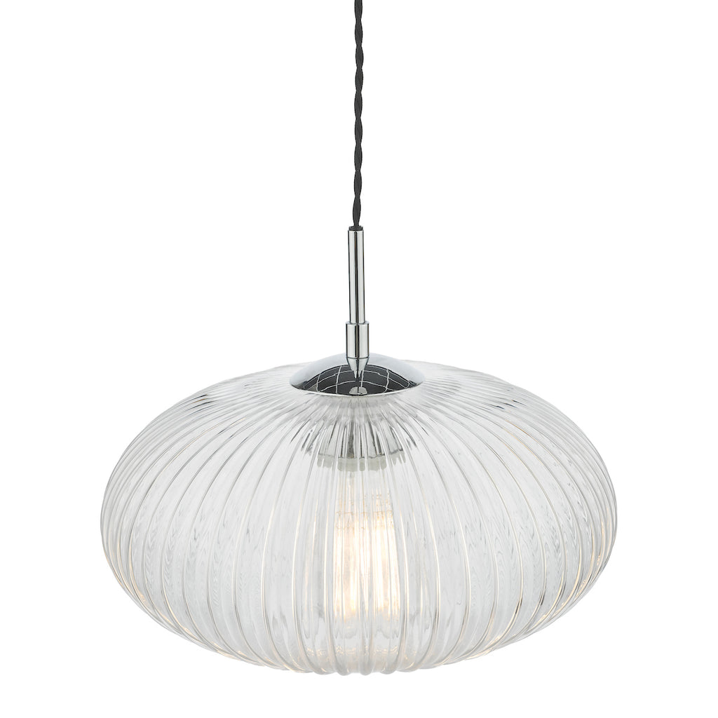 Edmond 1 Light Single Pendant Polished Chrome Ribbed Glass<br>Ribbed Glass